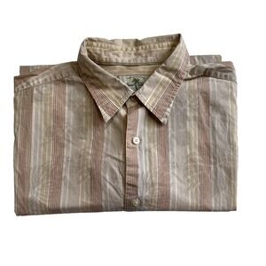 Island Shores Mens XL Long Sleeve Button Down Shirt Tan Stripe Tropical